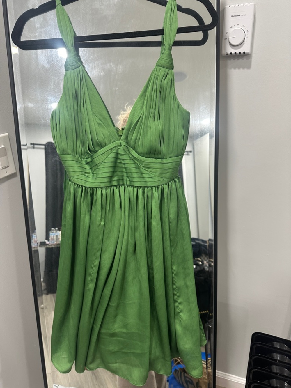 BCBGeneration Green Pleated V-Neck Summer Dress